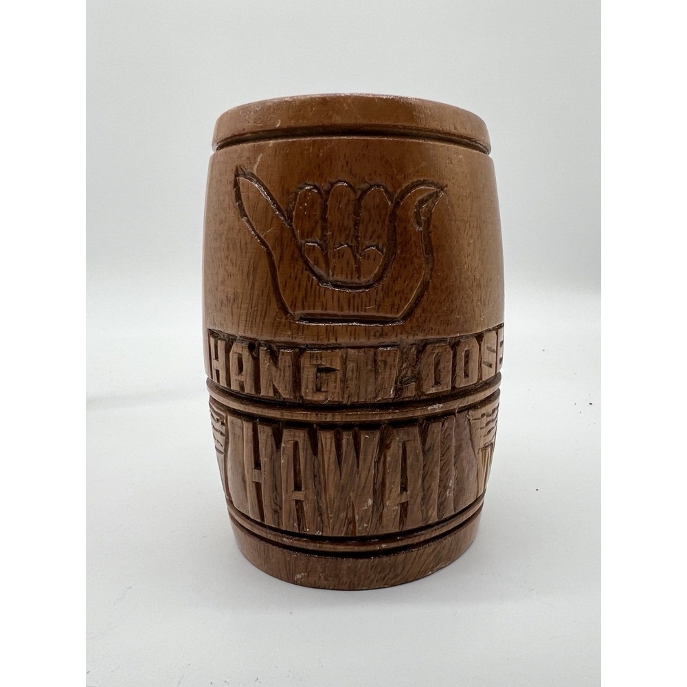 Hawaii 1050 Hand Carved Wooden Wood Mug Hang Loose Hawaii Height 5",Diam. 3 1/4"